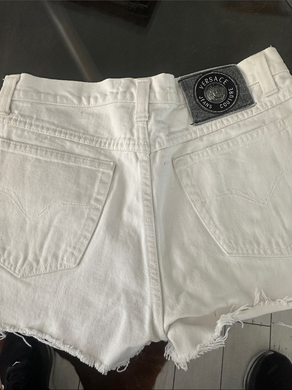 Versace White Frayed Denim Cutoff Shorts like new - Picture 8 of 8